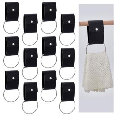 Imagem de WEBEEDY 12 peças de anel de toalha de couro e metal para pendurar ganchos de anel de toalha de cozinha com botão de pressão para varões e prateleiras de varanda de cozinha de banheiro decoração de