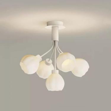 Imagem de Lustre moderno Lustre flor abajur branco leitoso Luminária pendente perto do teto Luminárias nórdicas para sala de jantar Luminária suspensa para quarto Sala de estar Cozinha Banheiro, branc