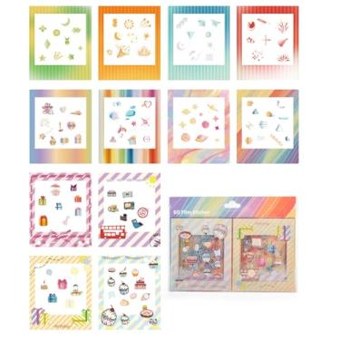 Imagem de HIYQIN 12 adesivos de borda de foto compatíveis com filme Fujifilm Instax Square SQ, adesivos decorativos para câmera instantânea Instax Square SQ1/6/10/20/40 – Série Rainbow