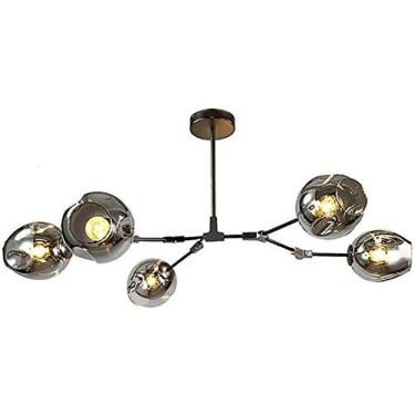 Imagem de Lustre E27 Nordic Glass Ball Chandelier Altura ajustável, Lustre preto fosco, E26 Metal Hand Blow Branches Pendant Light, Luminárias de globo de meados do século de 79"
