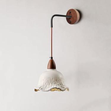 Imagem de Luminária de parede de madeira retrô, luminária de parede de cimento vintage, luminária rústica de parede de concreto Wabi Sabi, luminária de decoração de fio de madeira maciça nórdica moder