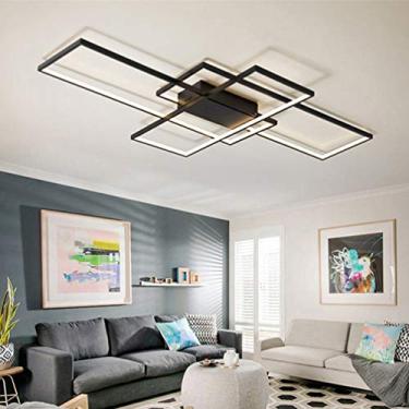 Imagem de Luminária de teto embutida para sala de estar, sala de jantar, quarto, luminária regulável com controle remoto, luminária LED, design quadrado chique, lustre de 3 anéis para sala de estar, c