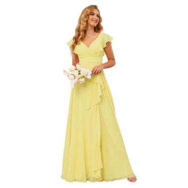 Imagem de Vestido de dama de honra TIRAS Ruffles Chiffon com decote em V Canary 