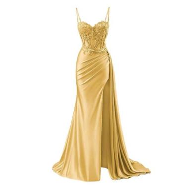 Imagem de Vestido de baile RUMUGUYA Classic, apliques de renda longa, ouro aceti