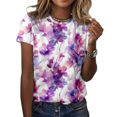 Imagem de Camiseta feminina ZOCANIA com estampa floral, mistura de algodão