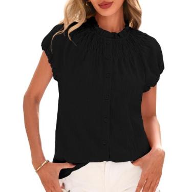 Imagem de Blusas casuais, roupas elegantes de verão, blusa feminina BTFBM, preta
