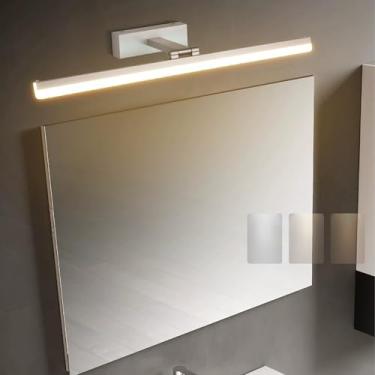 Imagem de GZZBMY Luz de espelho LED para banheiro à prova d'água 3 temperatura de cor regulável lâmpadas de parede modernas rotativas 180° iluminação de parede para penteadeira maquiagem sala de estar (prata