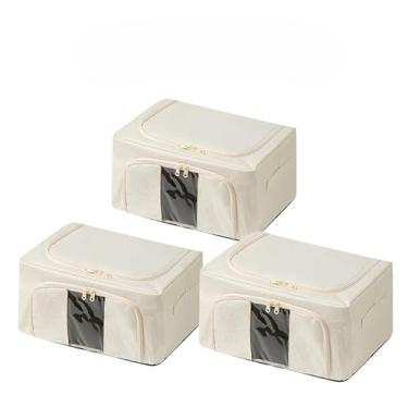 Imagem de Kit Caixas Organizadoras Dobráveis com Visor Transparente – Tecido Oxford e Estrutura de Aço para Roupas, Edredons e Brinquedos(BEGE 24L, 3 UNIDS)