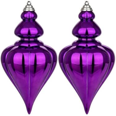 Imagem de 2 peças de enfeites de bola de Natal grandes de 23 cm - decorações de gota finial inquebráveis para árvore - bolas grandes roxas para pendurar - decoração de bolas de Natal pretas