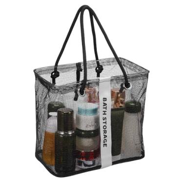 Imagem de HJJWNDDNG Organizador de chuveiro de malha portátil para dormitório de faculdade essencial bolsa de banho de secagem rápida para banheiro e praia, cesto de pendurar para dormitório (preto, 26 x 18 x