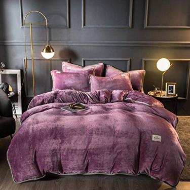Imagem de Jogo de edredom de 4 peças, lençol de cama de veludo de leite grosso de quatro peças de veludo coral de inverno frente e verso, capa de edredom de flanela para bebê - roxo uva_cama de 2,0 a 2,2 m