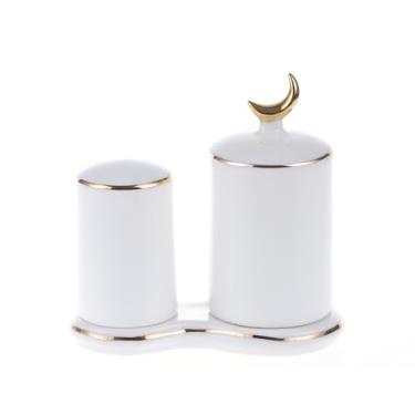 Imagem de WOTZOV Dispensador de palitos de dentes, caixa de cerâmica para palitos de dentes, caixa para cotonetes, caixa criativa para guardar cotonetes de algodão e fio dental, caneca para palitos d, A