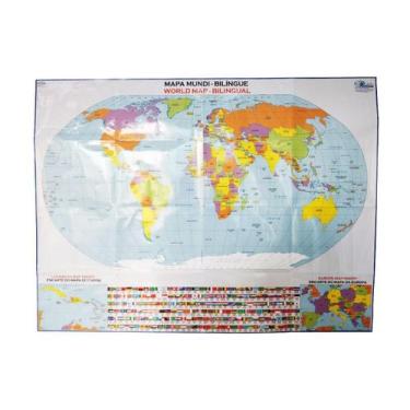 Imagem de Mapa Mundi Bilíngue Político Escolar Divisão De Países e Capitais 120x