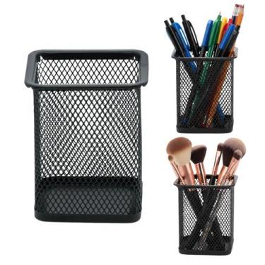 Imagem de Organizador Mesa Porta Canetas Metal Preto Quadrado Aramado - Morganit