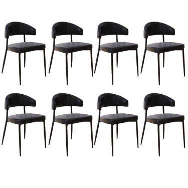 Imagem de Kit 08 Cadeiras Estofada Para Sala de Jantar Serena Preto C01 Courino Preto - Lyam Decor