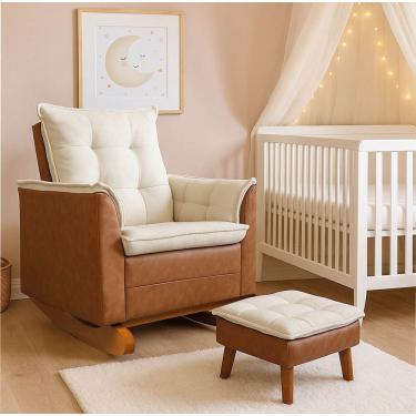 Imagem de Poltrona Amamentação Balanço Madeira e Puff Lariane Nozes/Bouclê Bege R04 - D'Rossi