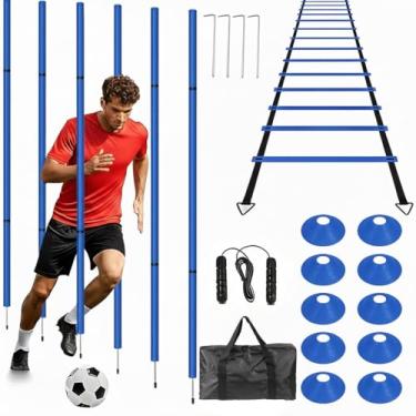 Imagem de MQMCPDS Bastões de agilidade ajustáveis para treinamento de futebol 6, 1 escada de velocidade, 10 cones de futebol para treinamento, 1 corda de pular + bolsa de armazenamento, equipamento auxiliar