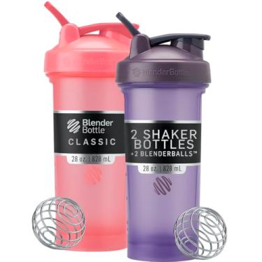 Imagem de BlenderBottle Coqueteleira clássica V2 perfeita para shakes de proteína e pré-treino, 800 ml (pacote com 2), rosa e roxo
