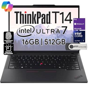 Imagem de Lenovo Laptop ThinkPad T14 Business (14 polegadas FHD + IPS, Intel Ultra 7 155U, 16GB DDR5 RAM, 512GB SSD), webcam de 5MP, 2 Thunderbolt 4, PC AI 2024, Win 11 Pro