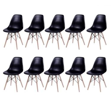 Imagem de Conjunto com 10 Cadeiras Eames Pp Preta base em Madeira