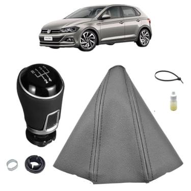 Imagem de Manopla De Substituição E Coifa Forro Courvin Marcha Câmbio Manual Compatível Com Polo Full 2018 Á 2026 (PRETO - COSTURA PRETA)