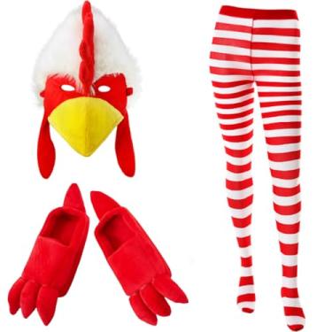 Imagem de Liitrsh Conjunto de 3 peças de acessórios de fantasia de galinha/pato de Halloween engraçado, máscara de pelúcia, chapéu de garra, meia-calça para homens e mulheres cosplay, Amarelo brilhante, 11.02
