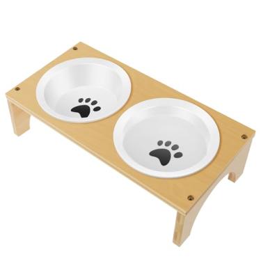 Imagem de Tigela de cerâmica para cães e gatos, tigela de comida e água com suporte de bambu alimentador lento elevado para cães pequenos (garra de cachorro - cerâmica rogu)