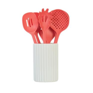 Imagem de Glad Conjunto de utensílios de cozinha, 8 peças – Utensílios de cozinha antiaderentes com suporte de utensílio – Colher, concha, escumadeira, espaguete e conjunto de espátula espátula – Pode ser
