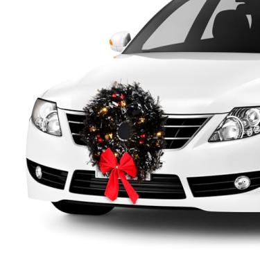Imagem de Fowecelt Guirlanda de carro de Natal decorativa iluminada por LED preta para carro com laço vermelho para caminhão, jipe, carrinhos de golfe, equipamento de montagem SUV, decoração de festivais de