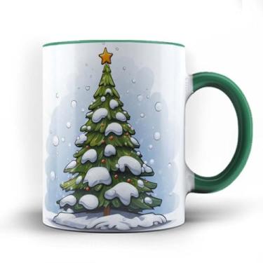Imagem de Caneca xicara porcelana Pinheiro Árvore de Natal neve 25 (Verde)