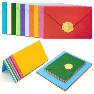 Imagem de Envelopes coloridos A6 com cartolina pesada dobrada de 10 x 15 cm e adesivos dourados, pacote com 30 cartões de notas em branco e envelopes para convites, casamento, festa de aniversário, chás de bebê