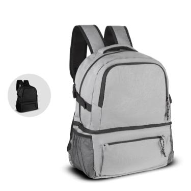 Imagem de Mochila Térmica 8,5L com Compartimento Isolado – Bolsa em Poliéster 300D com Revestimento Interno em PEVA, Bolso Frontal e Laterais, Alças Acolchoadas – Ideal para Marmita, Viagem e Academia (Cinza)
