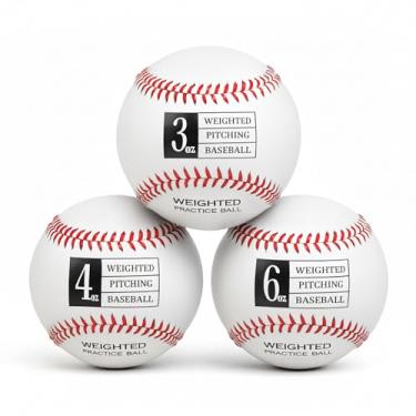 Imagem de Thorza Bolas de beisebol ponderadas para arremesso – ajudam a aumentar a velocidade de afinação – Conjunto de 3 bolas de beisebol para prática (85 g, 113 g, 170 g)