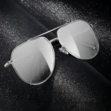 Imagem de Óculos de sol aviador polarizados para homens e mulheres, óculos de sol masculino com armação de metal polarizado para dirigir e pescar, Prata/roxo