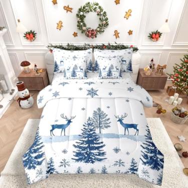 Imagem de Erosebridal Jogo de cama solteiro de árvore de Natal, 7 peças, cama de rena de Natal em uma bolsa, conjunto de edredom de inverno com lençol para homens, mulheres, adolescentes e jovens, quarto de