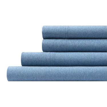 Imagem de Aeropostale Jogo de lençol de malha de jérsei super macio, lençóis de cama de 4 peças, lençóis de jérsei rico em algodão, serve para colchões de até 45,7 cm de profundidade, tamanho king, azul