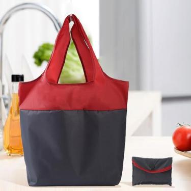 Imagem de Bolsa de compras reutilizável de alça longa bolsa de compras lavável na máquina sacola de compras grande dobrável, Preto, 16.54" x 14.57" x 23.6"