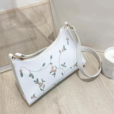 Imagem de Bolsa tiracolo transversal bordada margarida branca nas axilas com alças, Branco, Small to Medium