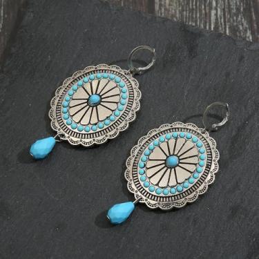 Imagem de Brincos boêmios para mulheres – Conjunto de brincos com pingente de gota boho vintage turquesa retrô étnica tribal joias presentes