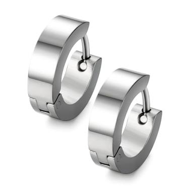 Imagem de Conjunto de brincos masculinos de aço inoxidável, pequenos brincos de argola para homens e mulheres, Standard, Aço inoxidável, Sem pedra preciosa