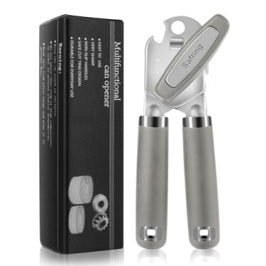 Imagem de Safring Abridor de latas manual, abridor de latas forte e resistente com alça de toque suave, lâmina afiada, borda lisa, abridores de lata com abridor de garrafas multifuncional, cinza