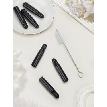 Imagem de 6 tampas de silicone para garrafas, tampa preta para torneira de cerveja com escova de limpeza de bocal de aço inoxidável 304, tampa de extremidade de tubo flexível e macia, plugue de vedação à prova
