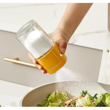 Imagem de Dispensador de recipiente de açúcar de vidro, prensa de porções de 0,5 g, controle de açúcar, agitador de pimenta com tampa para acessórios de panificação (amarelo, 181 g)