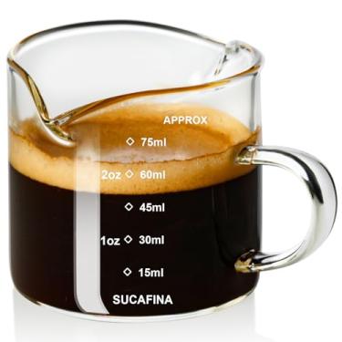 Imagem de PARACITY Copo de café expresso com alça, copo medidor de vidro com bico duplo com escala dupla, copo de dose expresso com boca em V, jarra de espuma de leite de vidro transparente, acessórios para café, copo de leite de 70 g