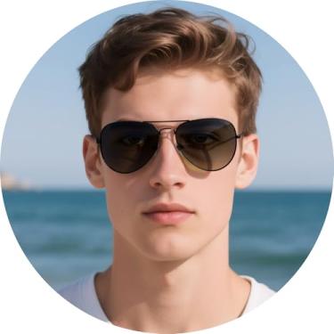 Imagem de Óculos de sol aviador com armação de metal unissex piloto clássico leve vintage retrô viagem dirigir praia óculos, Armação preta, lente preta