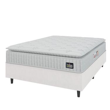 Imagem de Cama Box Casal Queen Colchão Espuma D45 Lazio Pillow Top 158x198x62cm Branco Hellen