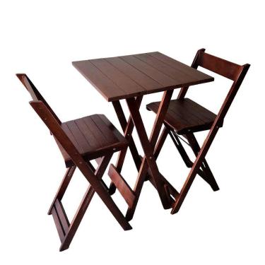 Imagem de Kit Bistrô Eucalipto Dobrável Com 2 Banquetas De Madeira Imbuia