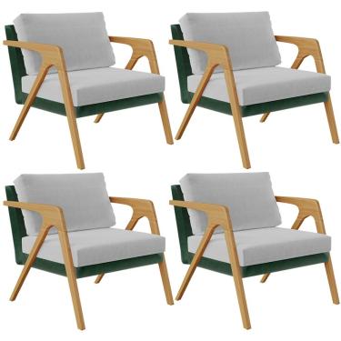Imagem de Kit 04 Poltronas Decorativas Sala Estar Pietra L02 Facto Verde Musgo Linho Cinza - Lyam Decor