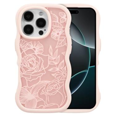 Imagem de XIZYO Capa para iPhone 14 Pro Max, linda flor floral ondulada rosa estética, moldura ondulada encaracolada mulheres meninas fosco TPU bumper à prova de choque, rosa fosco