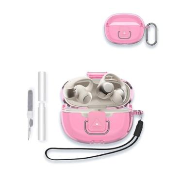 Imagem de Capa para SHOKZ OpenDots ONE - Fones de ouvido abertos, capa protetora de TPU macio com design aprimorado, proteção contra quedas à prova de choque com chaveiro e kit de limpeza, rosa transparente